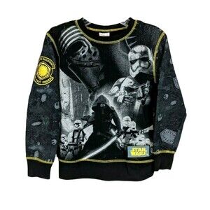 Disney Store Black Print Star Wars Sweatshirt Youth Kids Size 9/10 Patches